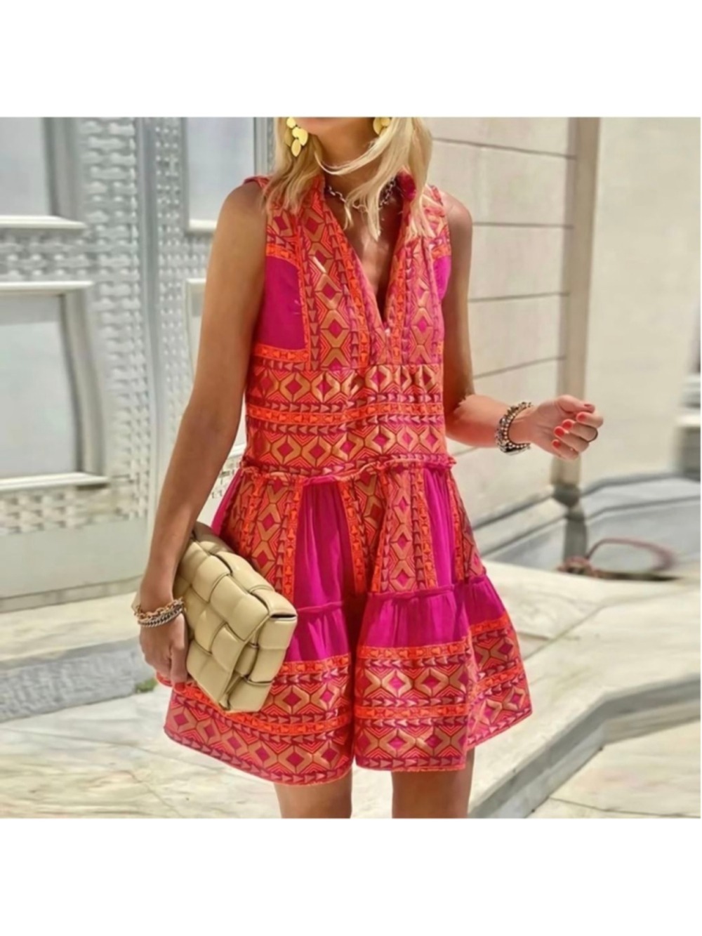 Lace the Label Embroidered Dreas Women's Small Sleeveless Tiered Mini